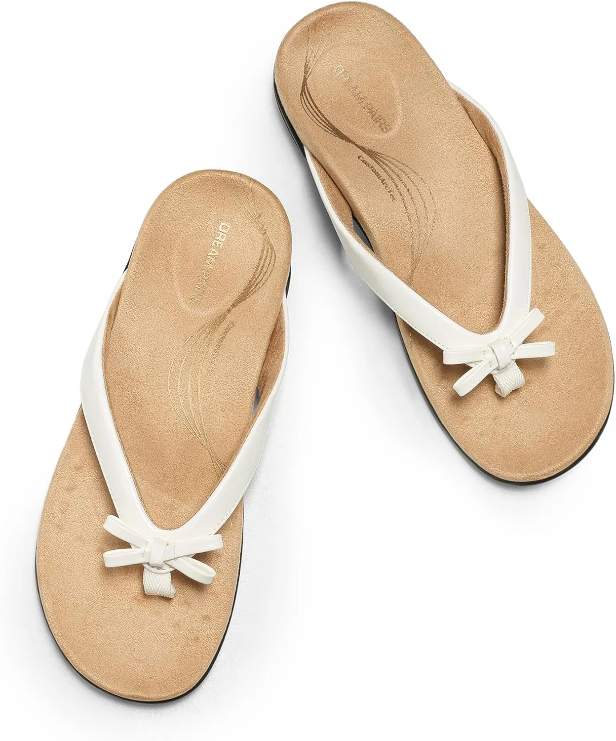 DREAM PAIRS Women's Arch Support Flip Flops Comfortable Dressy Orthopedic Thong Sandals Slides with Bow for Walking Summer Vacation