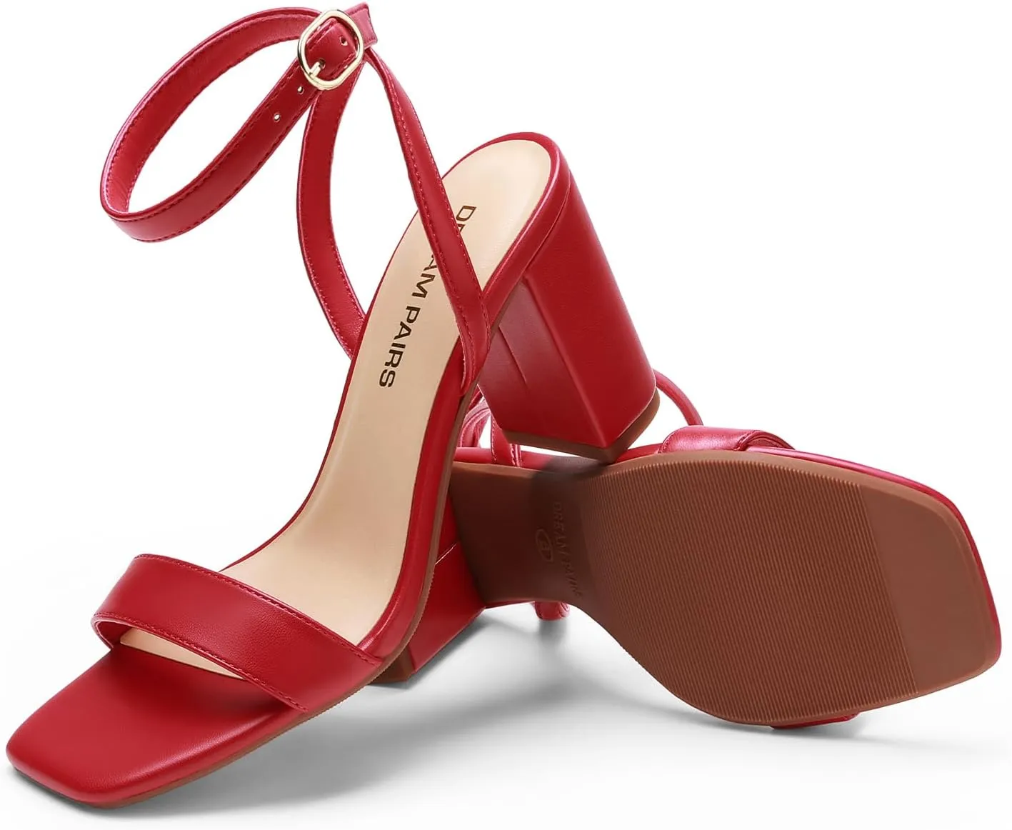 DREAM PAIRS Women's Chunky Heels Square Open Toe Ankle Buckle Strappy Block Heeled Sandals for Party Wedding Daily