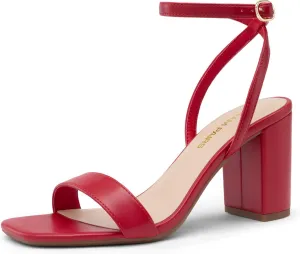 DREAM PAIRS Women's Chunky Heels Square Open Toe Ankle Buckle Strappy Block Heeled Sandals for Party Wedding Daily