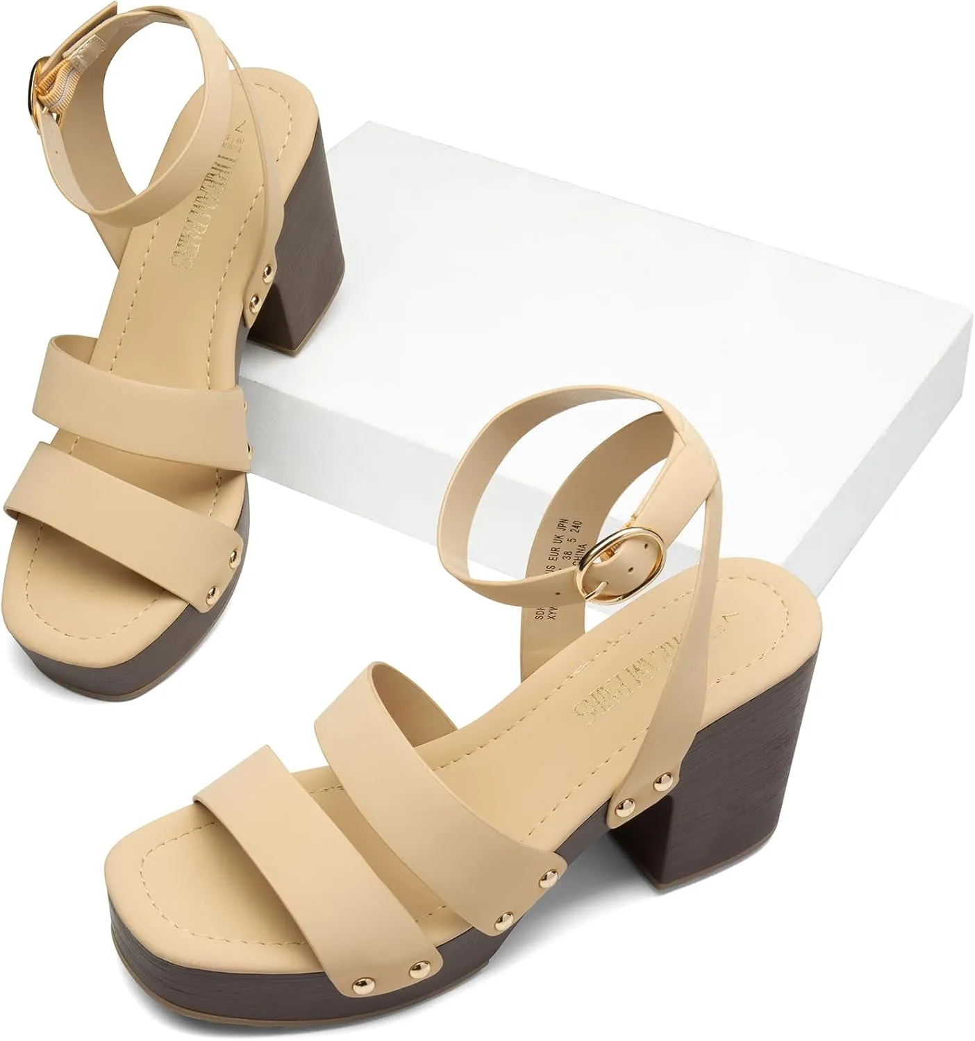 DREAM PAIRS Women's Chunky Platform Ankle Multi Strappy Heels Round Open Toe Summer Sandals