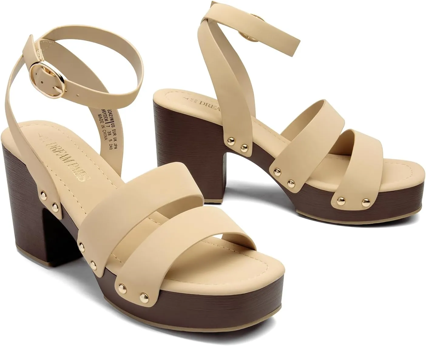 DREAM PAIRS Women's Chunky Platform Ankle Multi Strappy Heels Round Open Toe Summer Sandals