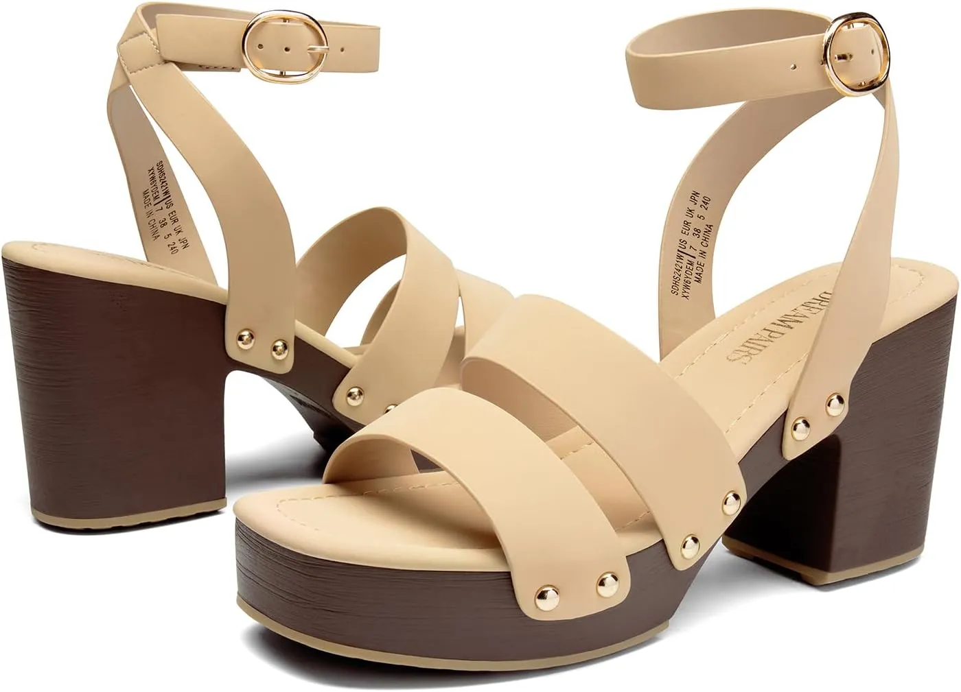DREAM PAIRS Women's Chunky Platform Ankle Multi Strappy Heels Round Open Toe Summer Sandals