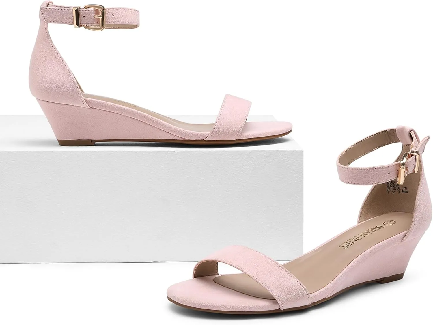 DREAM PAIRS Women's Ingrid Ankle Strap Low Wedge Sandal