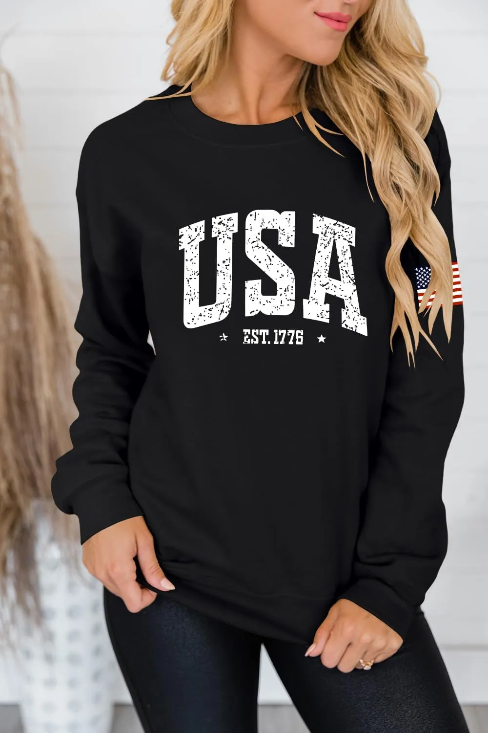 Dressmine Womens Usa Sweatshirt Long Sleeve Graphic 4Th Of July Flag Shirts 2025 Cute Knit Casual Pullover
