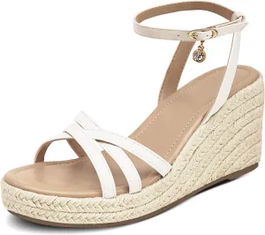 Dressy Open Toe Sandals Platform Wedge Sandals with Cushioned Insole and Ankle Strap Buckle,Strappy Espadrille Wedge Sandals for Women Comfortable Summer