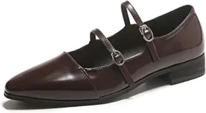 EFTCAL Women's Adjustable Double Strap Mary Janes, Pointed Toe Low Heel Flats, Dressy Comfortable Slip-on Dress Shoes