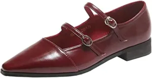 EFTCAL Women's Adjustable Double Strap Mary Janes, Pointed Toe Low Heel Flats, Dressy Comfortable Slip-on Dress Shoes