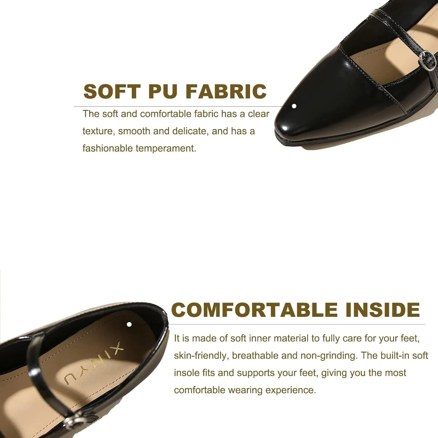 EFTCAL Women's Adjustable Double Strap Mary Janes, Pointed Toe Low Heel Flats, Dressy Comfortable Slip-on Dress Shoes