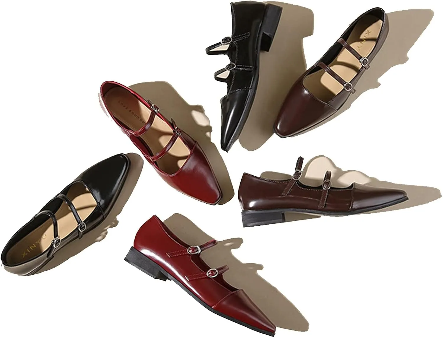 EFTCAL Women's Adjustable Double Strap Mary Janes, Pointed Toe Low Heel Flats, Dressy Comfortable Slip-on Dress Shoes