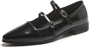 EFTCAL Women's Adjustable Double Strap Mary Janes, Pointed Toe Low Heel Flats, Dressy Comfortable Slip-on Dress Shoes