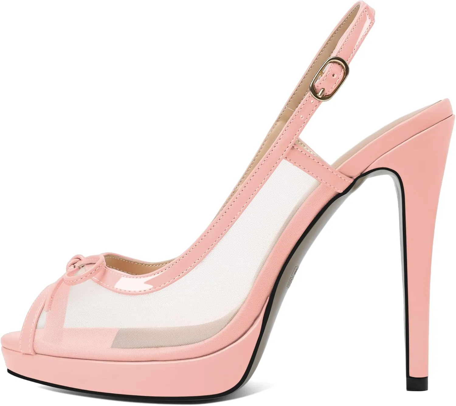Eldof Women’s High Heel Platform Sandals, Peep Toe Slingback Sandals, Stiletto Heels with Bows Mesh Dating Party Wedding Dress Shoes 5 Inches