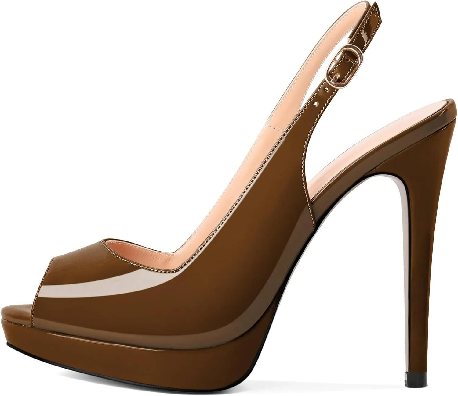 Eldof Women's Peep Toe Stiletto High Heel Platform Slingback Ankle Strap Pumps Wedding Dress Party Sandals 4.7 Inches