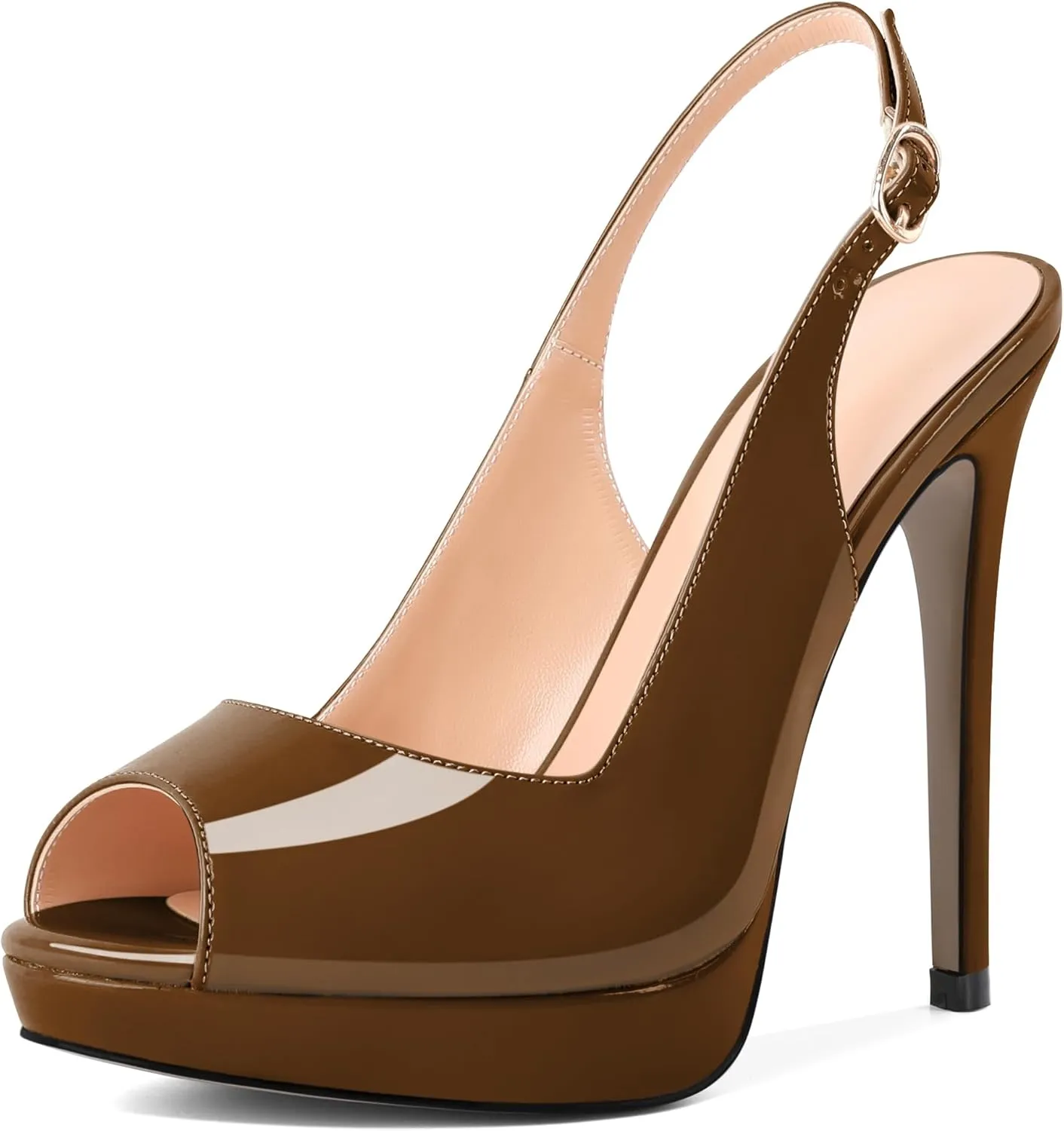 Eldof Women's Peep Toe Stiletto High Heel Platform Slingback Ankle Strap Pumps Wedding Dress Party Sandals 4.7 Inches