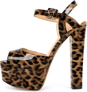 Eldof Womens Platform Sandals Chuncky High Heel Pumps 6" Ankle Strap Peep Toe Sandal Heels Party Dress Casual Shoes