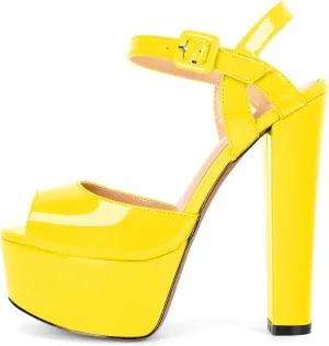 Eldof Womens Platform Sandals Chuncky High Heel Pumps 6" Ankle Strap Peep Toe Sandal Heels Party Dress Casual Shoes