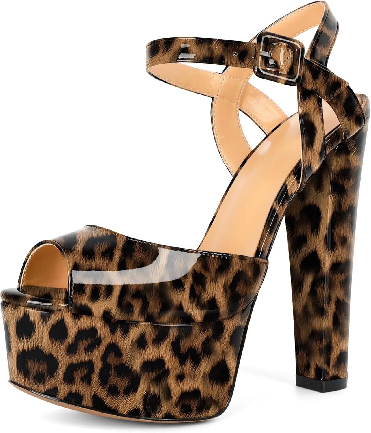 Eldof Womens Platform Sandals Chuncky High Heel Pumps 6" Ankle Strap Peep Toe Sandal Heels Party Dress Casual Shoes