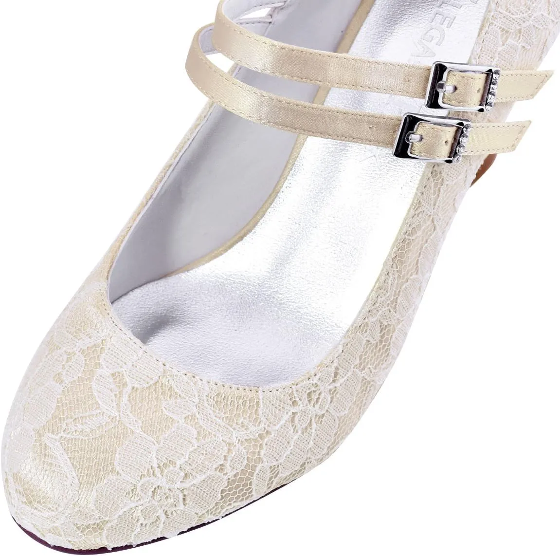 ELEGANTPARK Wedding Shoes for Bride Closed Toe Mary Jane Shoes Bridal Heels Block Heel Pumps Evening Prom Lace