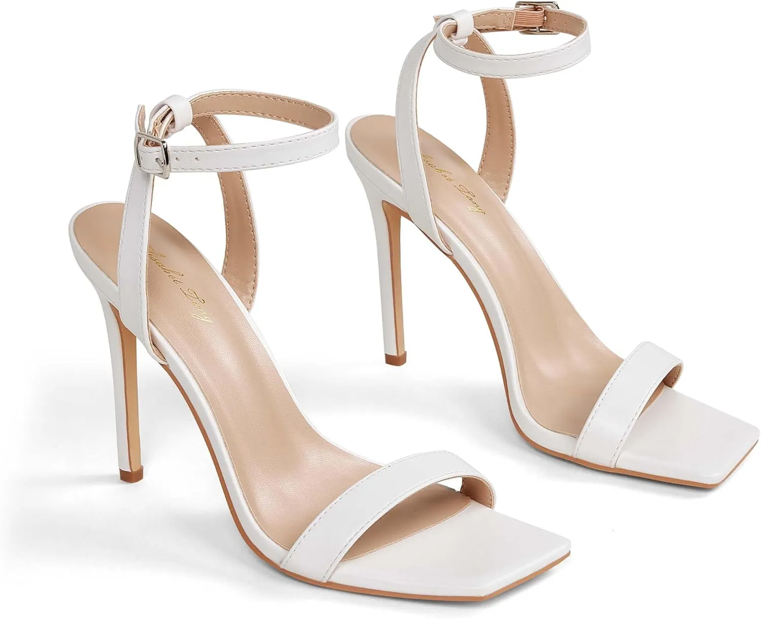 Elisabet Tang Women's Stiletto Heels Ankle Strap Open Square Toe Heeled Sandals Sexy Comfort Strappy Dress High Heel Shoes Lace Up Wedding Party Sandals Shoes