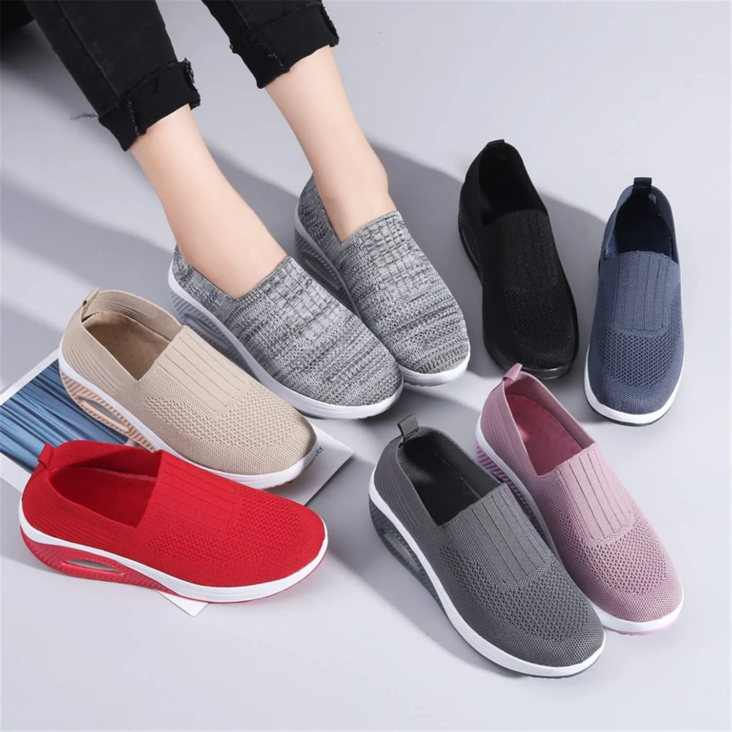 EnllerviiD Women Nurse Sneakers Platform Sneakers Air Cushion Walking Wedge Sneaker Food Service Shoes Ladies Toning Rocker Shoes