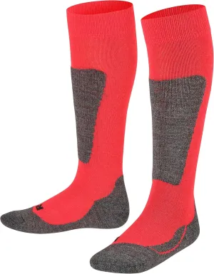 FALKE Unisex Kids Active Ski Ski Socks, Knee High, Medium Cushion, Anatomic Fit, Breathable Quick Dry, Merino Wool, Red (Fire 8150), 10-12.5, 1 Pair