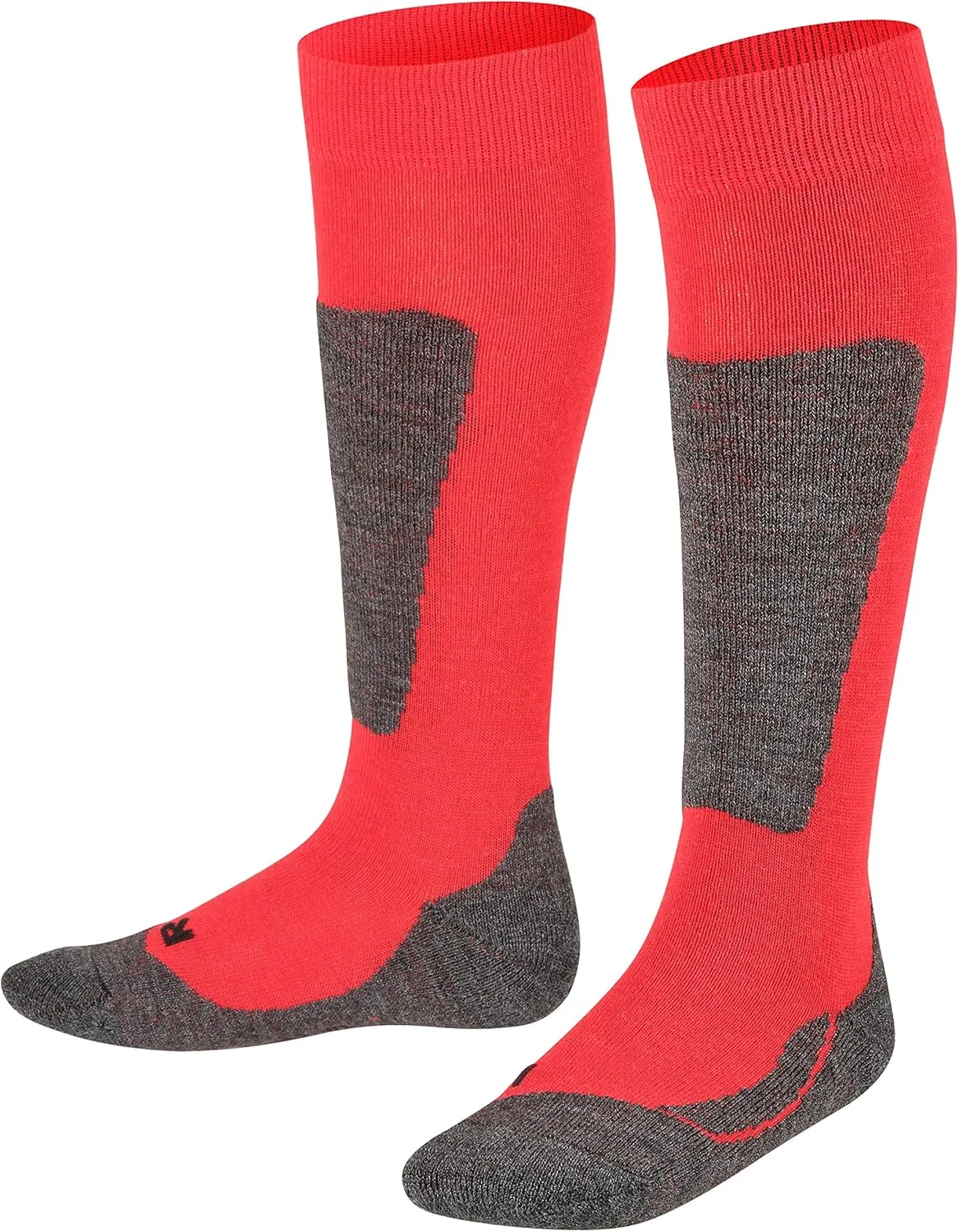 FALKE Unisex Kids Active Ski Ski Socks, Knee High, Medium Cushion, Anatomic Fit, Breathable Quick Dry, Merino Wool, Red (Fire 8150), 10-12.5, 1 Pair