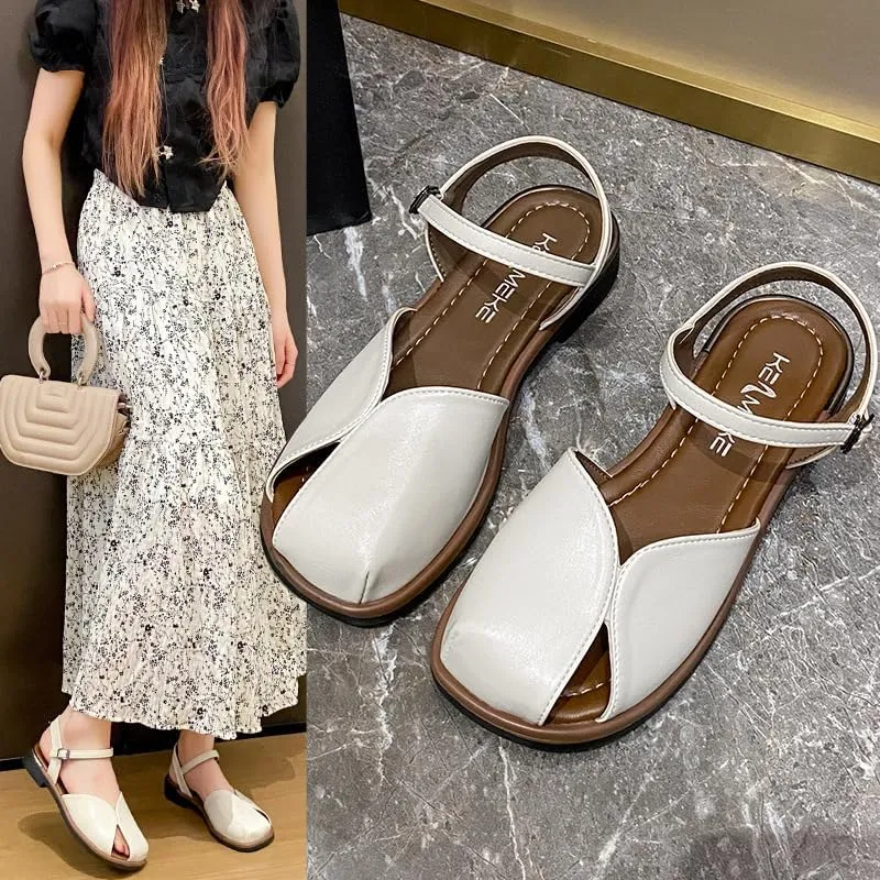 Fashion soft-soled sandals women's summer wear 2025 new casual Roman beach shoes temperament bag head sandals,Wear-resistant and lightweight, skin-friendly, comfortable