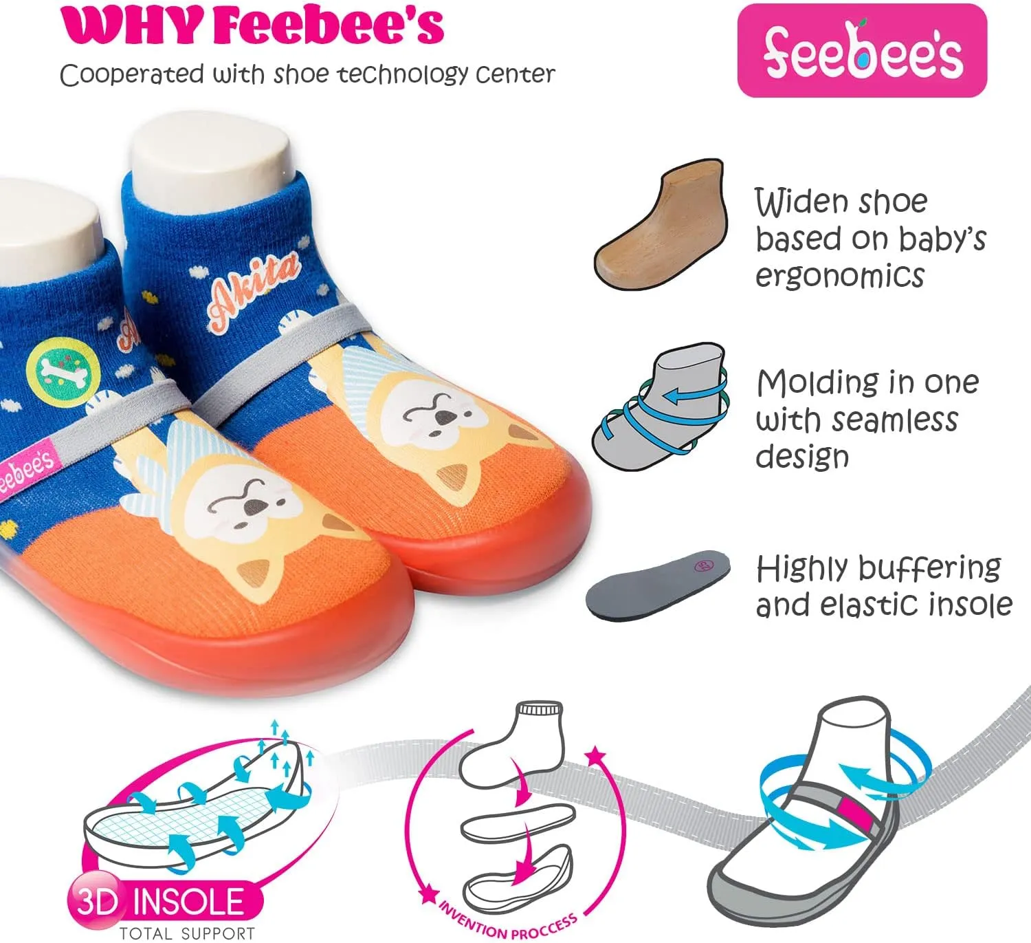 Feebee's Baby Sock Shoes Baby Walking Shoes Infant Non-Slip Lightweight Slippers with Soft Rubber Sole Baby Boys Girls Slip On Sneakers