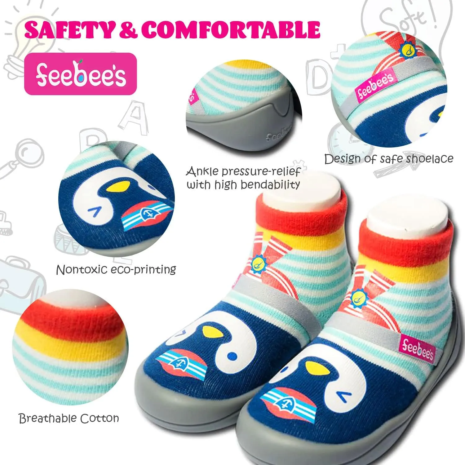Feebee's Baby Sock Shoes Baby Walking Shoes Infant Non-Slip Lightweight Slippers with Soft Rubber Sole Baby Boys Girls Slip On Sneakers