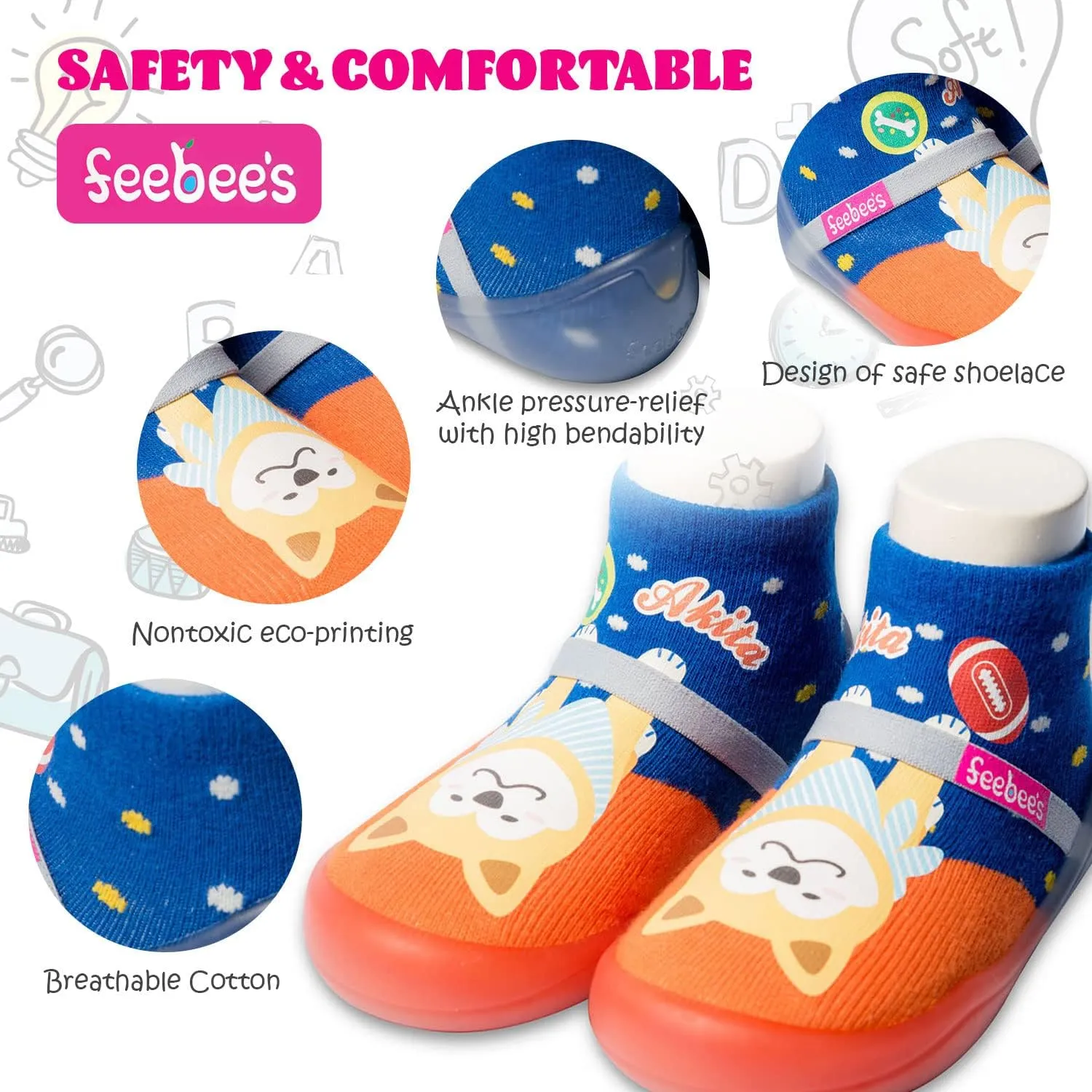 Feebee's Baby Sock Shoes Baby Walking Shoes Infant Non-Slip Lightweight Slippers with Soft Rubber Sole Baby Boys Girls Slip On Sneakers