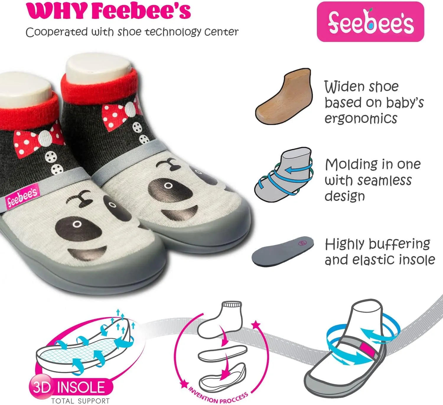 Feebee's Baby Sock Shoes Baby Walking Shoes Infant Non-Slip Lightweight Slippers with Soft Rubber Sole Baby Boys Girls Slip On Sneakers
