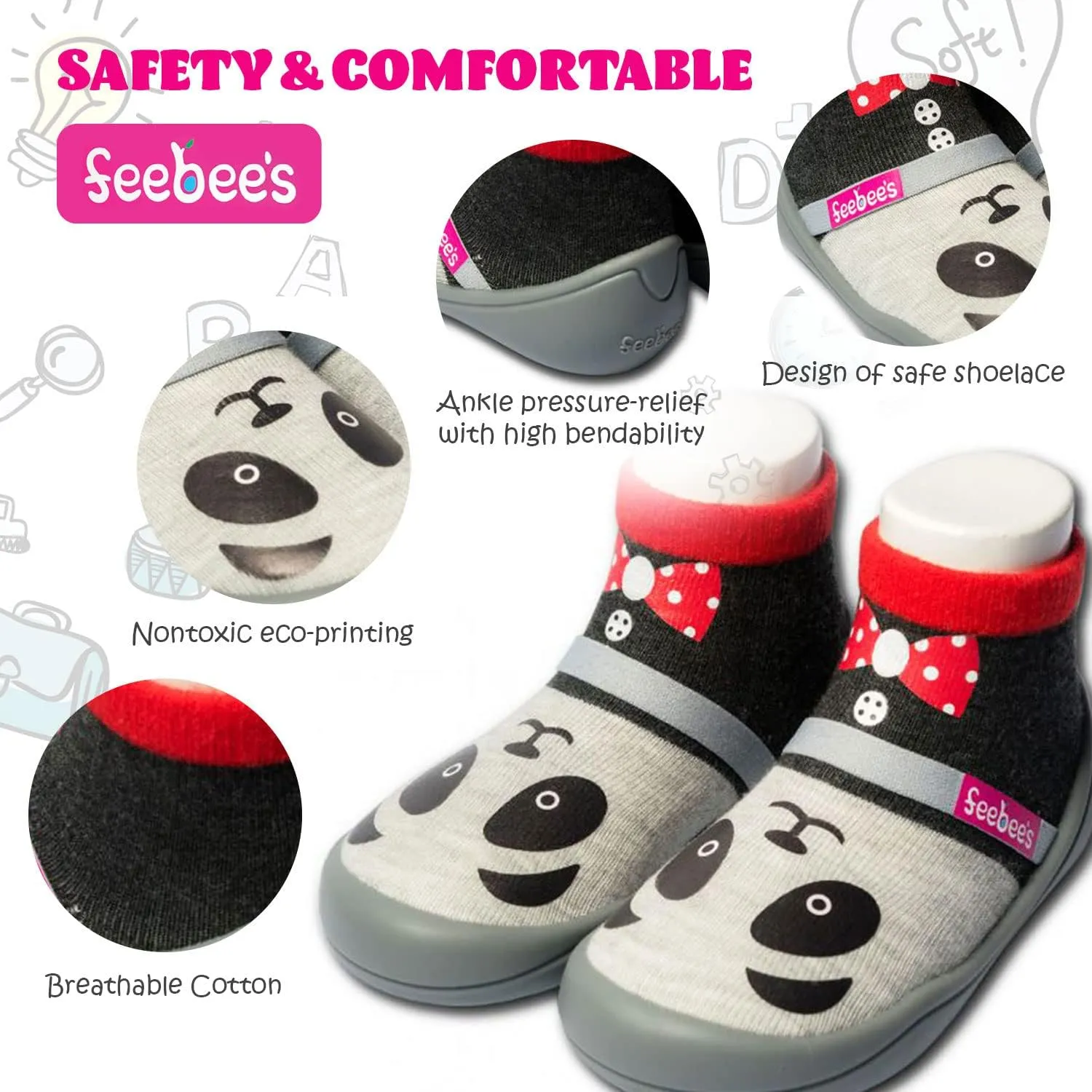 Feebee's Baby Sock Shoes Baby Walking Shoes Infant Non-Slip Lightweight Slippers with Soft Rubber Sole Baby Boys Girls Slip On Sneakers