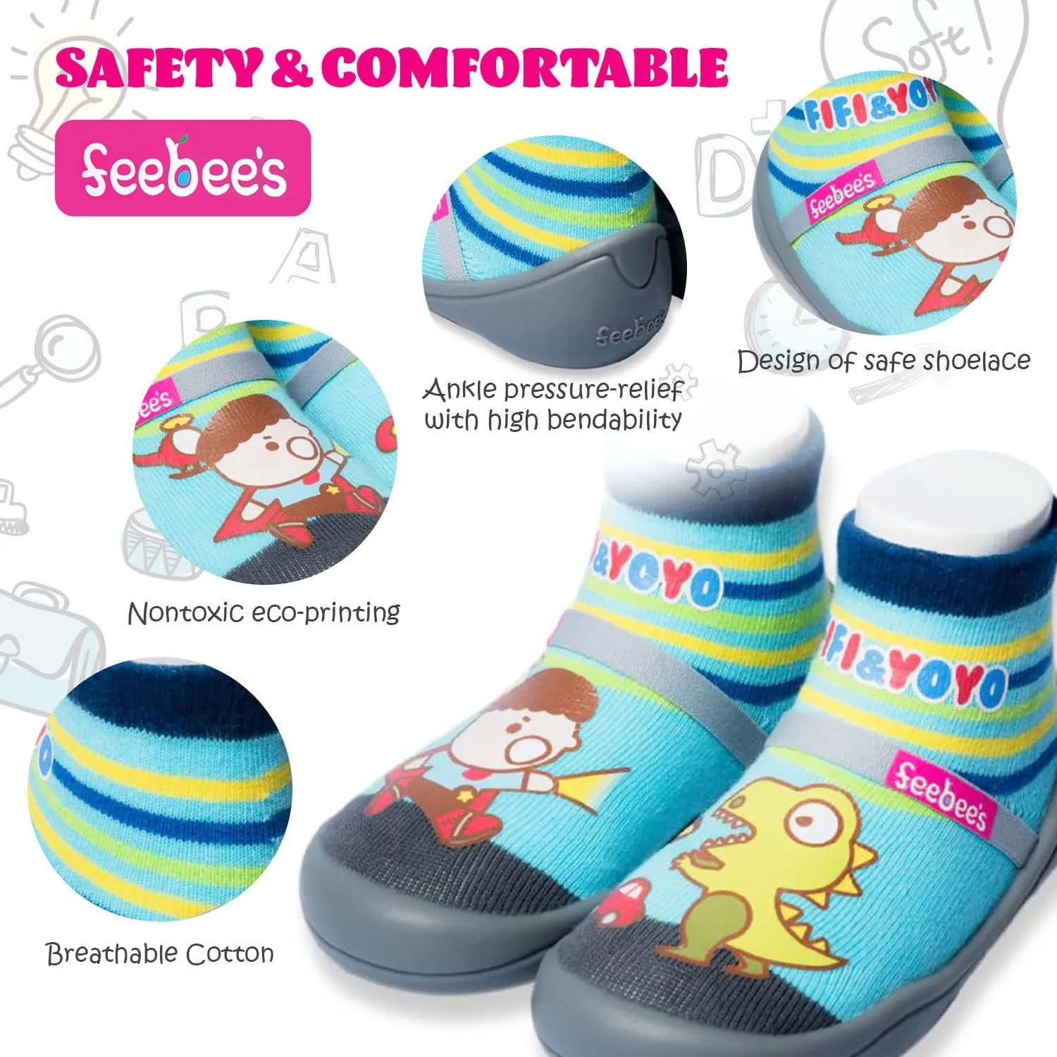 Feebee's Baby Sock Shoes Baby Walking Shoes Infant Non-Slip Lightweight Slippers with Soft Rubber Sole Baby Boys Girls Slip On Sneakers