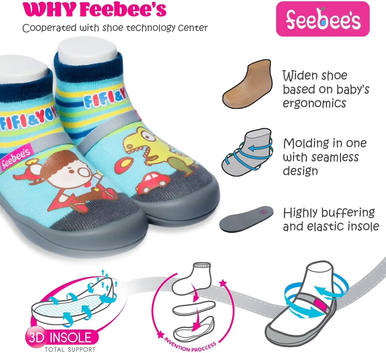 Feebee's Baby Sock Shoes Baby Walking Shoes Infant Non-Slip Lightweight Slippers with Soft Rubber Sole Baby Boys Girls Slip On Sneakers