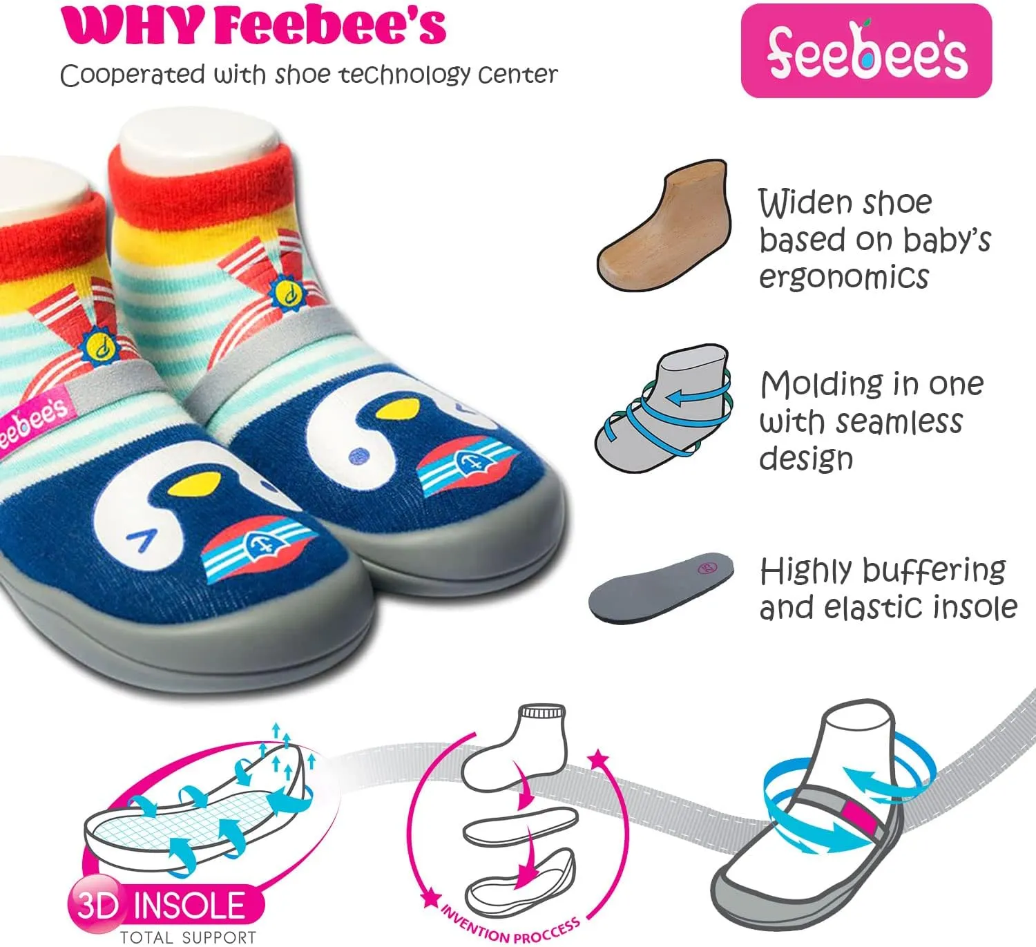 Feebee's Baby Sock Shoes Baby Walking Shoes Infant Non-Slip Lightweight Slippers with Soft Rubber Sole Baby Boys Girls Slip On Sneakers