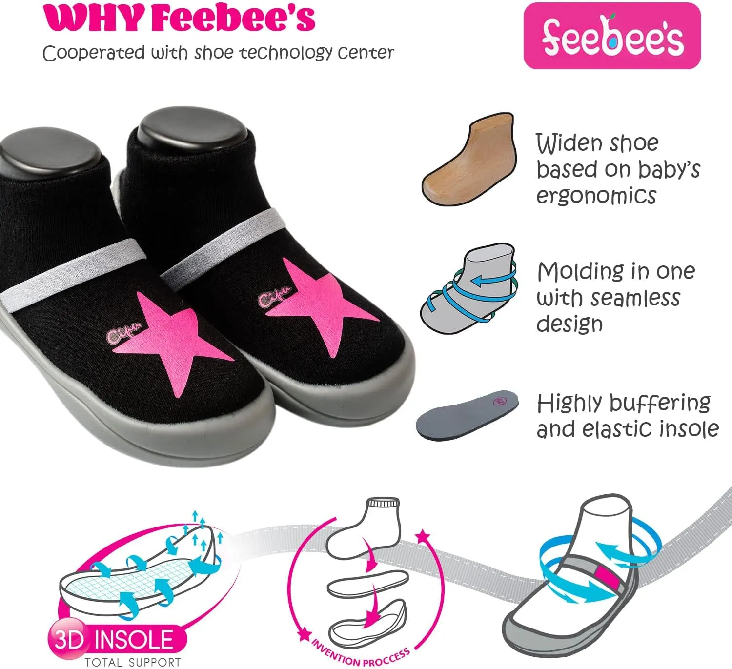 Feebee's Baby Sock Shoes Baby Walking Shoes Infant Non-Slip Lightweight Slippers with Soft Rubber Sole Baby Boys Girls Slip On Sneakers