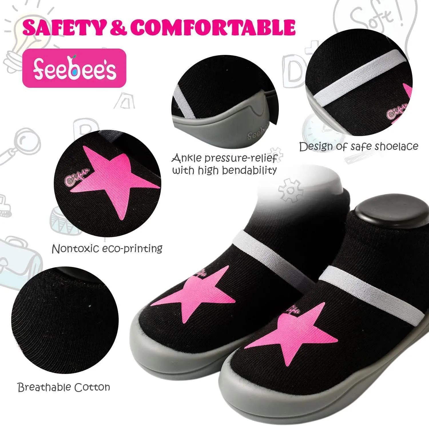 Feebee's Baby Sock Shoes Baby Walking Shoes Infant Non-Slip Lightweight Slippers with Soft Rubber Sole Baby Boys Girls Slip On Sneakers