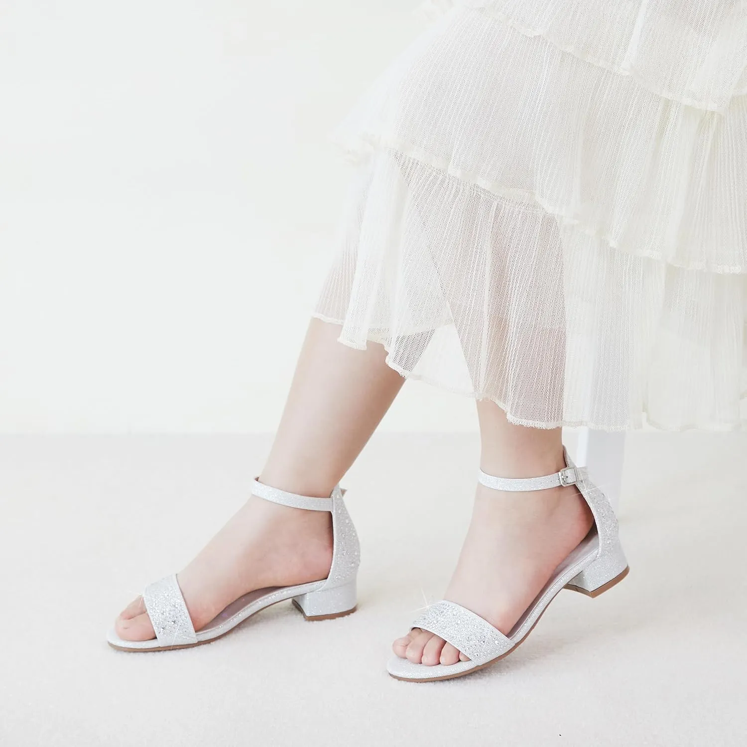 Felix & Flora Girls Sandals Low Heels Open Toe Flower Girl Dress Shoes
