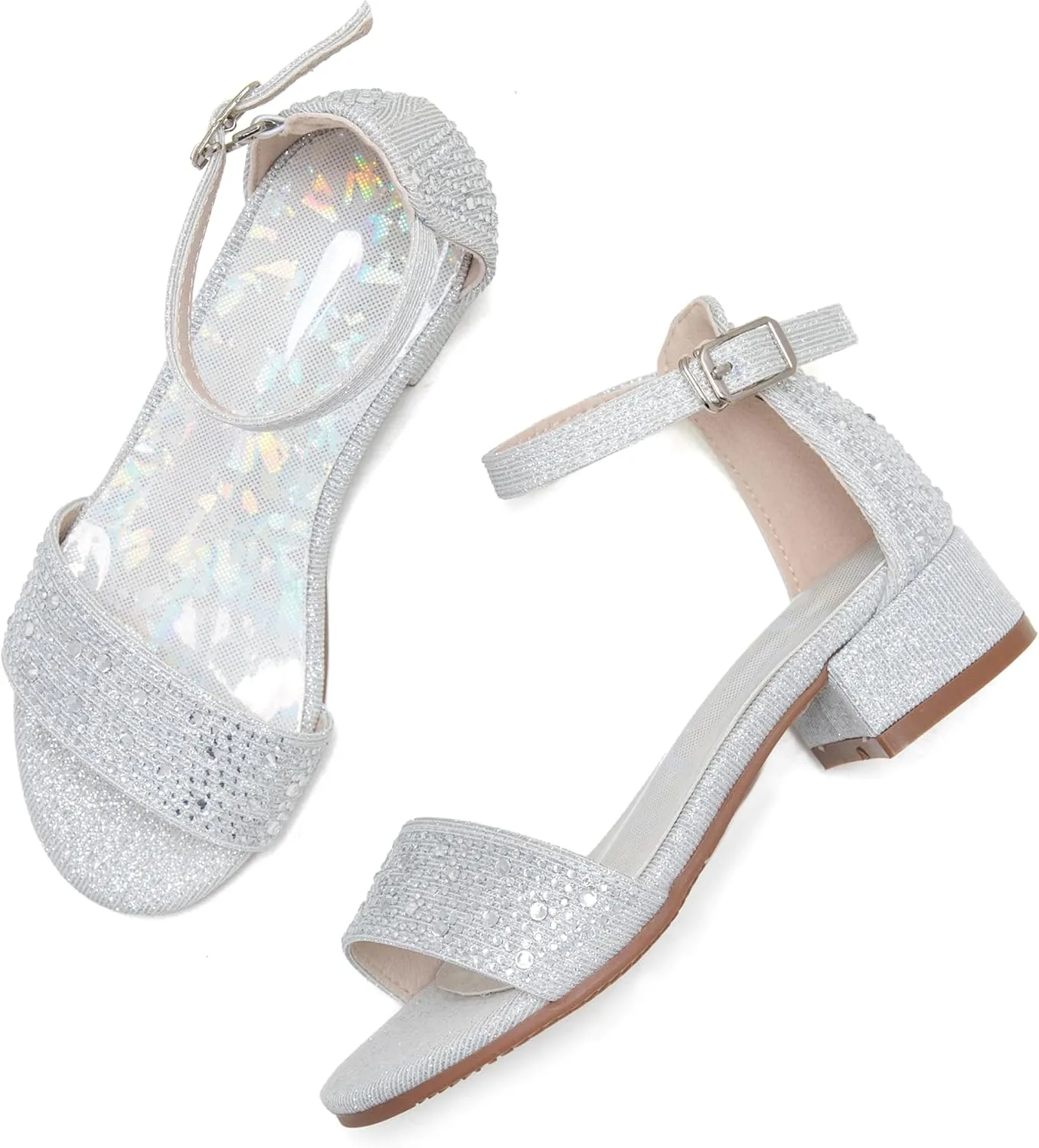 Felix & Flora Girls Sandals Low Heels Open Toe Flower Girl Dress Shoes