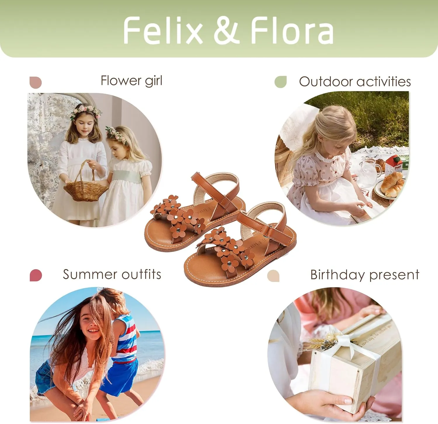 Felix & Flora Toddler Girl Sandals -Flower Girl Dress Shoes Open Toe Little Kid Summer Flats