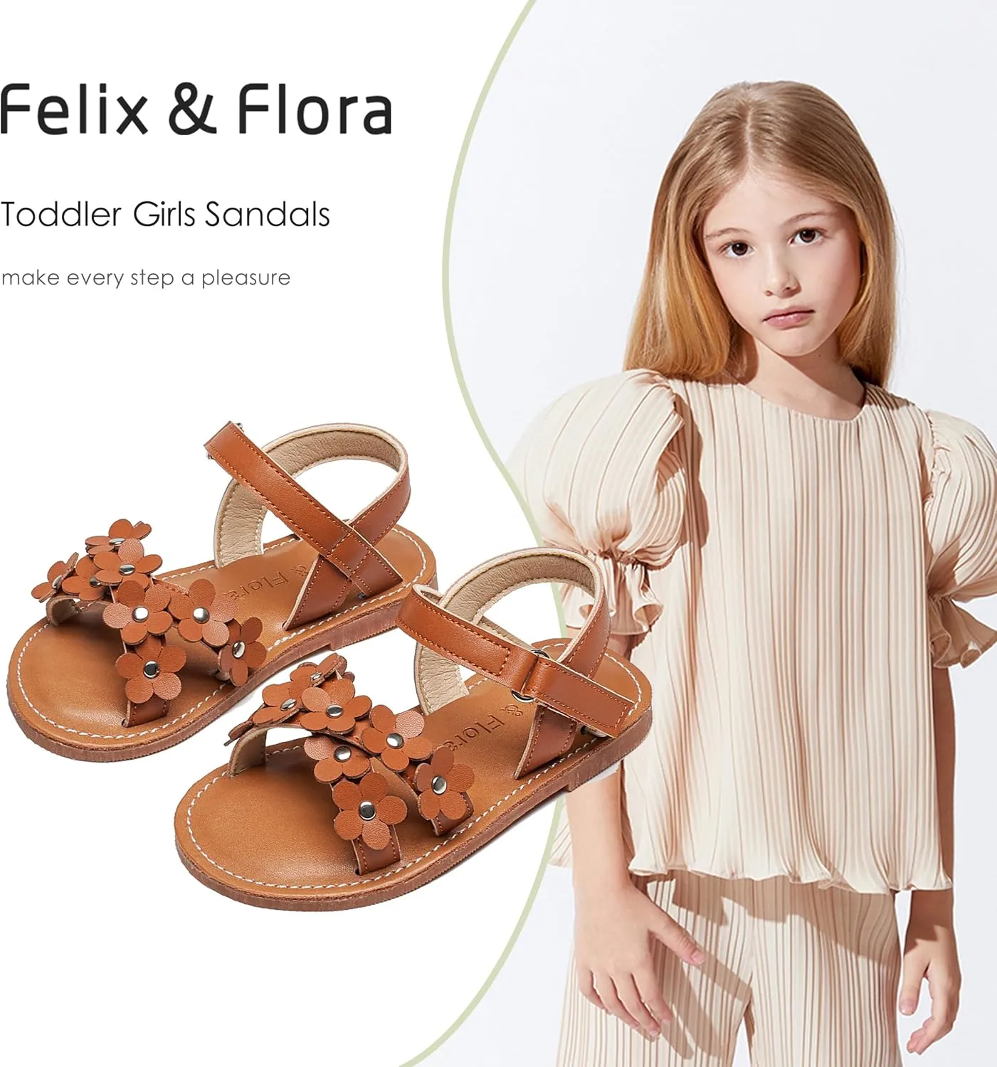 Felix & Flora Toddler Girl Sandals -Flower Girl Dress Shoes Open Toe Little Kid Summer Flats