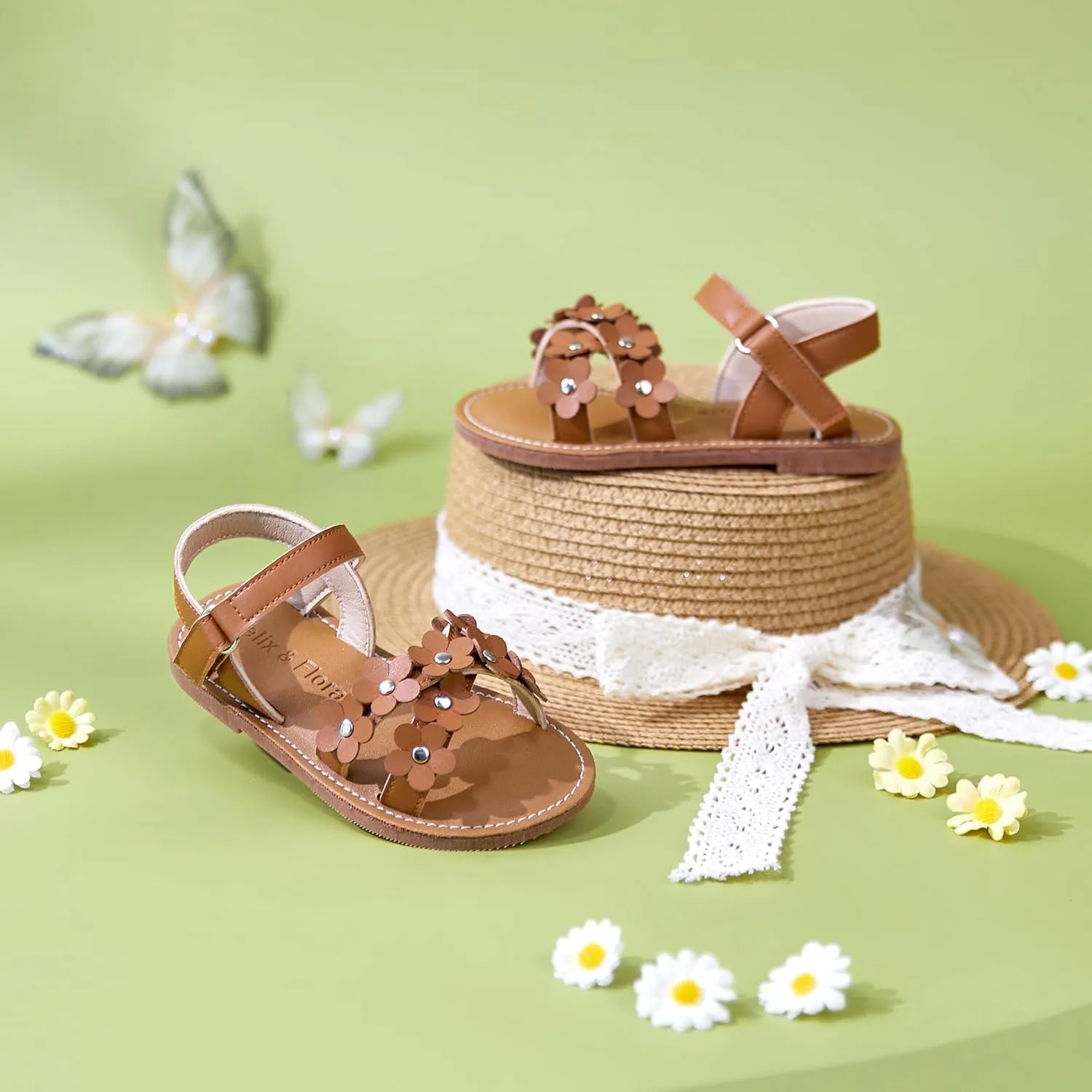 Felix & Flora Toddler Girl Sandals -Flower Girl Dress Shoes Open Toe Little Kid Summer Flats