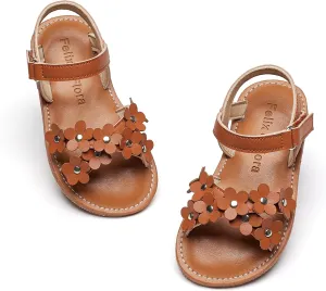 Felix & Flora Toddler Girl Sandals -Flower Girl Dress Shoes Open Toe Little Kid Summer Flats