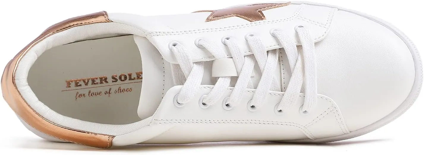 FEVERSOLE Women's Featured PU Leather Colorful Lace Up Sneaker