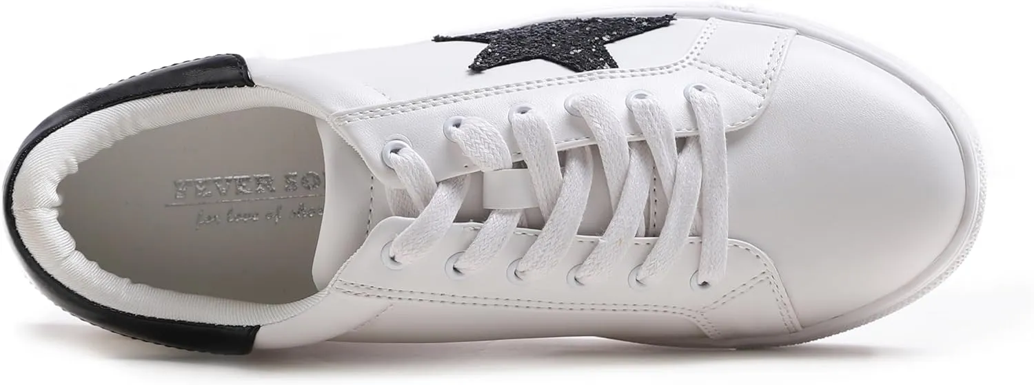 FEVERSOLE Women's Featured PU Leather Colorful Lace Up Sneaker