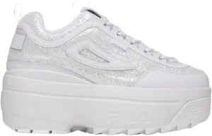 Fila Women's Disruptor II Wedge Special Glitter Sneaker Shoes (White/White/White, 9)