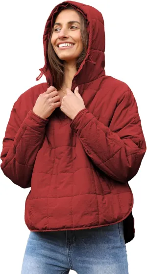 Fiona Jolin Women's Quilted Pullover Puffer Jacket Lightweight Oversized Hoodie Warm Winter Coats Outerwear