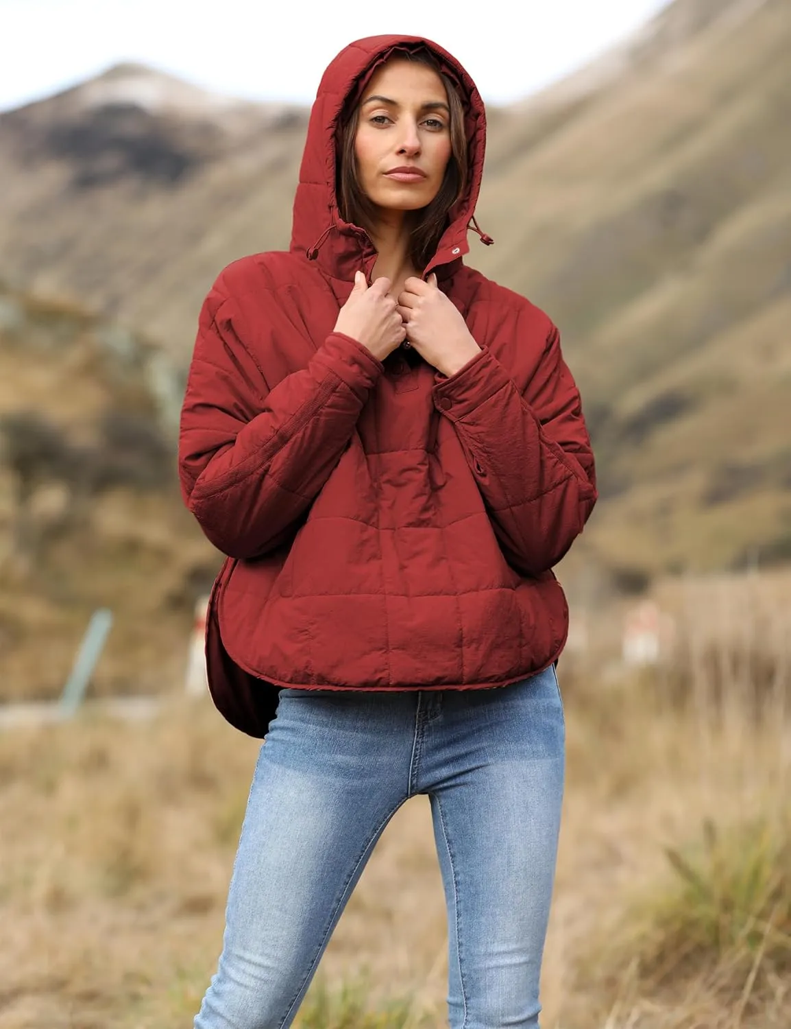 Fiona Jolin Women's Quilted Pullover Puffer Jacket Lightweight Oversized Hoodie Warm Winter Coats Outerwear