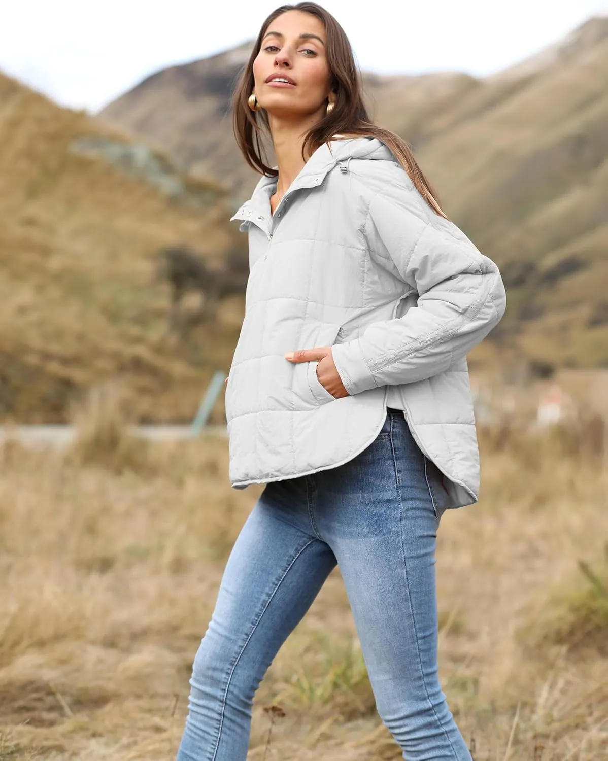 Fiona Jolin Women's Quilted Pullover Puffer Jacket Lightweight Oversized Hoodie Warm Winter Coats Outerwear