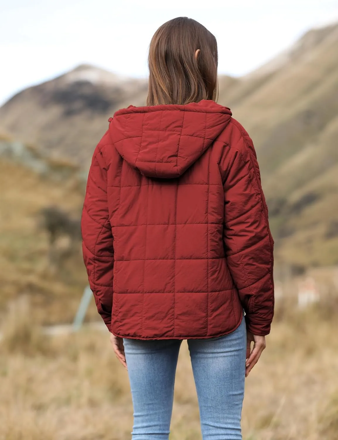 Fiona Jolin Women's Quilted Pullover Puffer Jacket Lightweight Oversized Hoodie Warm Winter Coats Outerwear