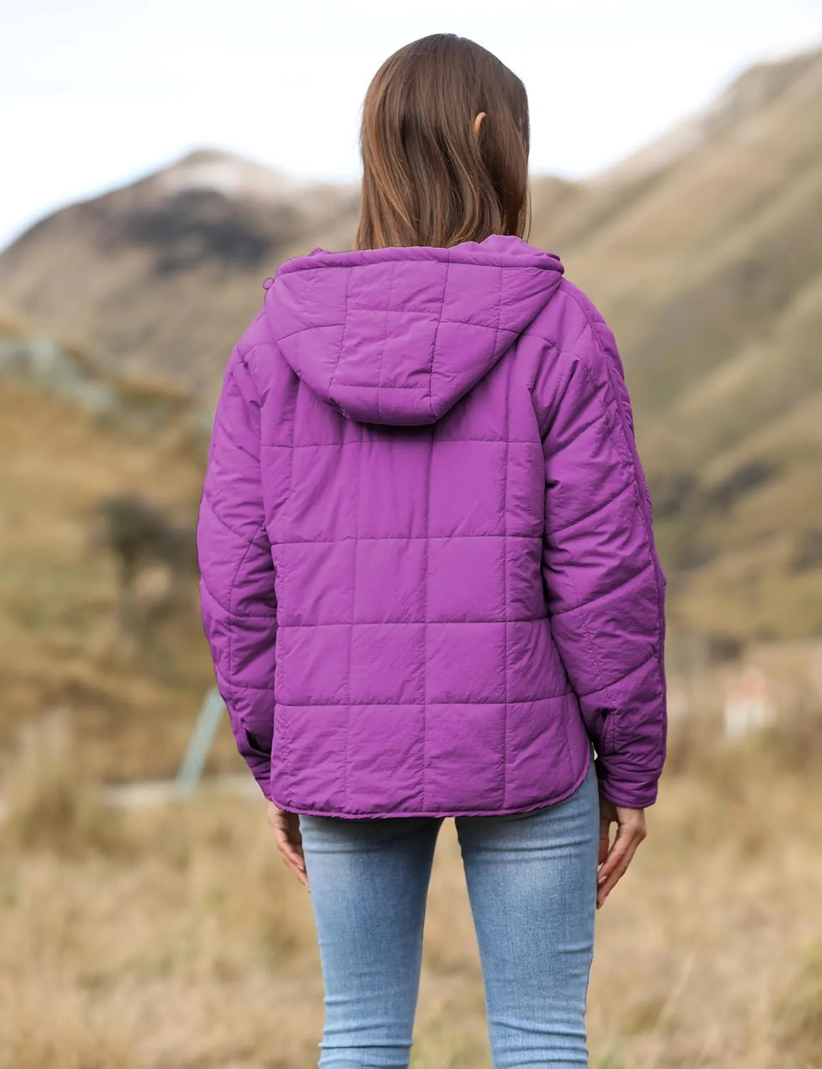 Fiona Jolin Women's Quilted Pullover Puffer Jacket Lightweight Oversized Hoodie Warm Winter Coats Outerwear